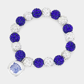 Lion Accented Round Charm Shamballa Ball Stretch Bracelet