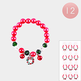 12PCS - Assorted Christmas Charm Jingle Bell Stretch Bracelets