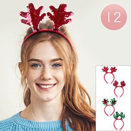 12PCS - Reversible Sequin Rudolph Antlers Headbands