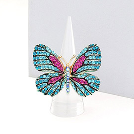 Rhinestone Embellished Metal Butterfly Stretch Ring