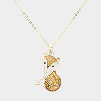 Rhinestone Embellished Metal Fox Pendant Necklace