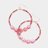 Evil Eye Faceted Beaded Open Circle Dangle Earrings