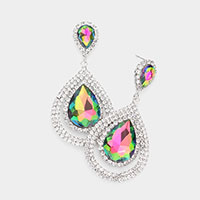 Teardrop Stone Accented Rhinestone Trimmed Evening Dangle Earrings