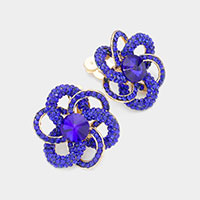 Stone Flower Clip on Evening Earrings