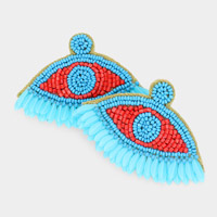 Boho Seed Beaded Evil Eye Fringe Dangle Earrings