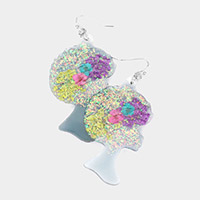 Pressed Flower Glittered Lucite Girl Dangle Earrings