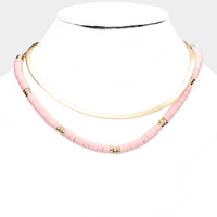 Metal Chain Heishi Beaded Double Layered Necklace