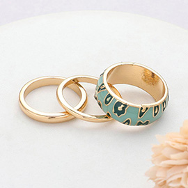 3PCS - Enamel Leopard Patterned Metal Band Mixed Rings