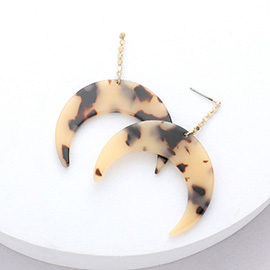 Dropped Celluloid Acetate Tortoise Double Horn Dangle Earrings