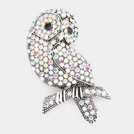 Stone Embellished Owl Pin Brooch