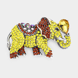 Stone Embellished Elephant Pin Brooch