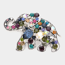 Stone Embellished Elephant Pin Brooch