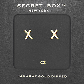 -X- Secret Box _ 14K Gold Dipped CZ Monogram Stud Earrings