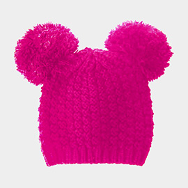 Double Pom Pom Knit Beanie Hat