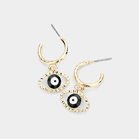 Metal Half Hoop Evil Eye Dangle Earrings