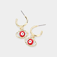 Metal Half Hoop Evil Eye Dangle Earrings