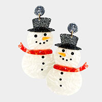 Glittered Resin Snowman Dangle Earrings