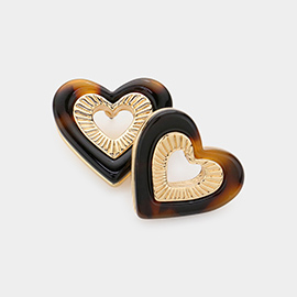 Celluloid Acetate Tortoise Heart Stud Earrings