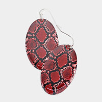 Snake Skin Patterned Metal Oval Dangle Earrings