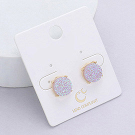 Round Druzy Stud Earrings