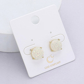 Round Druzy Stud Earrings