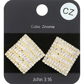 CZ Embellished Curved Square Stud Evening Earrings