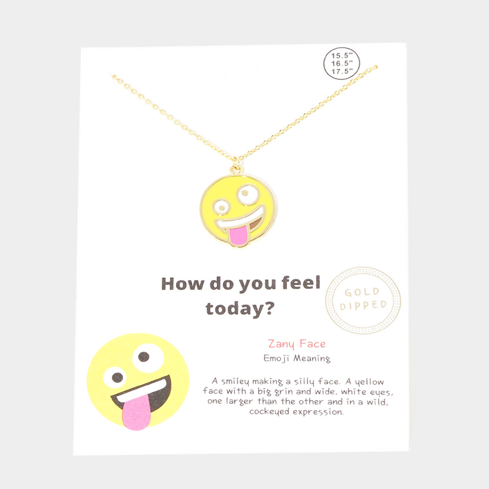 Gold Dipped Emoji Enamel Metal Round Pendant Necklace