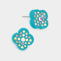 Stone Embellished Quatrefoil Stud Earrings