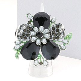 Pearl Stone Embellished Oversized Flower Stretch Ring