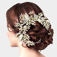 Rhinestone Embellished Leaf Cluster Vine Bun Wrap Headpiece