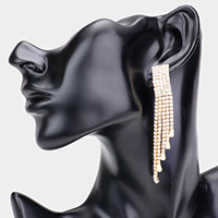 Rhinestone Rectangle Fringe Dangle Evening Earrings