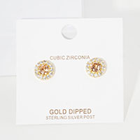 Gold Dipped CZ Round Stud Earrings