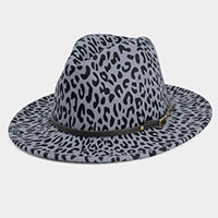 Faux Leather Band Detailed Leopard Patterned Panama Hat