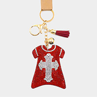 Bling Cross Accented T-Shirts Tassel Keychain