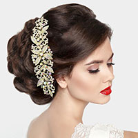 Stone Embellished Leaf Cluster Hair Comb