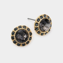 Rhinestone Trimmed Round Stone Stud Earrings