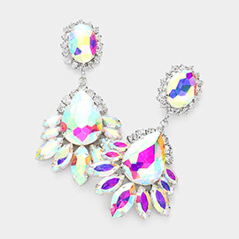 Teardrop Accented Marquise Stone Trimmed Dangle Evening Earrings