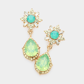 Teardrop Crystal Rhinestone Trim Dangle Evening Earrings