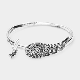 Blessed Message Metal Wing Accented Angel Charm Bangle Bracelet