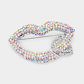 Rhinestone Lip Heart Pin Brooch