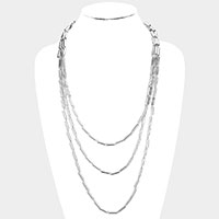 Metal Cylinder Triple Layered Bib Necklace