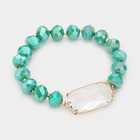 Clear Lucite Accented Faceted Beaded Stretch Bracelet