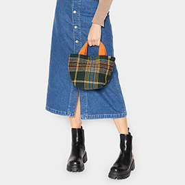 Plaid Check Patterned Small Tote Bag