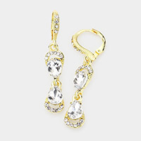 Double Teardrop Stone Link Dangle Lever Back Evening Earrings