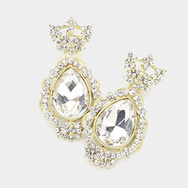 Teardrop Accented Rhinestone Embellished Evening Dangle Earrings