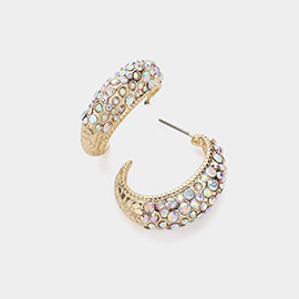 Rhinestone Embellished Half Hoop Earrings