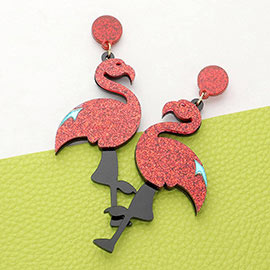 Glittered Resin Flamingo Dangle Earrings