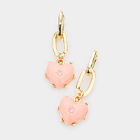 Rhinestone Centered Resin Heart Dangle Earrings