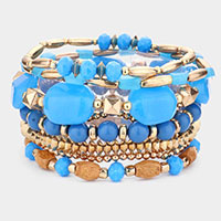 8PCS - Wood Beaded Stretch Bracelets