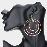 Tiny Beaded Triple Open Circle Layered Dangle Earrings